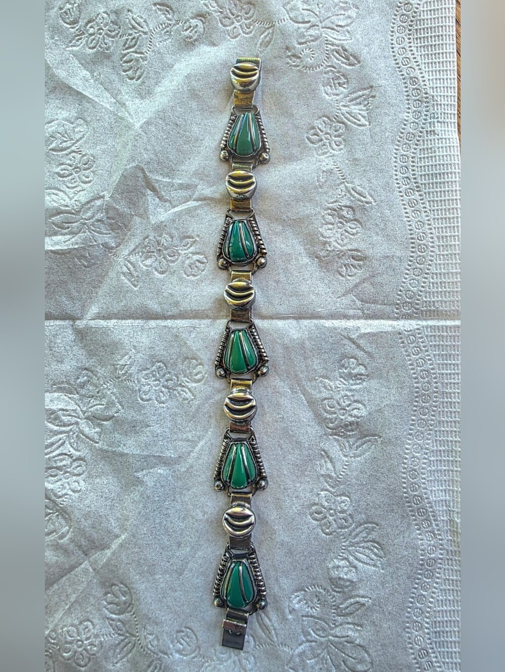 🔥Vintage Mexican Silver .925 And Green Onyx Women's Bracelet - Picture 2 of 7